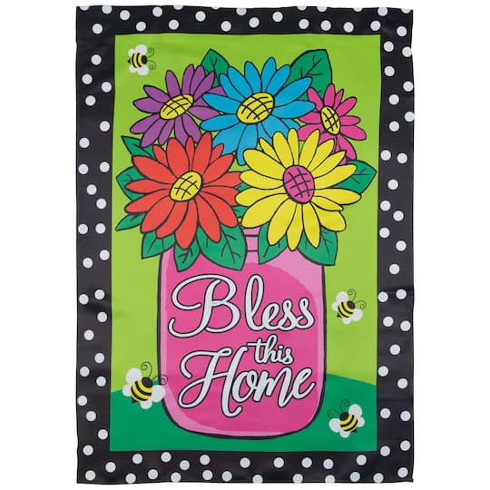 Bless this Home Bouquet with Vase Outdoor House Flag 28" x 40"